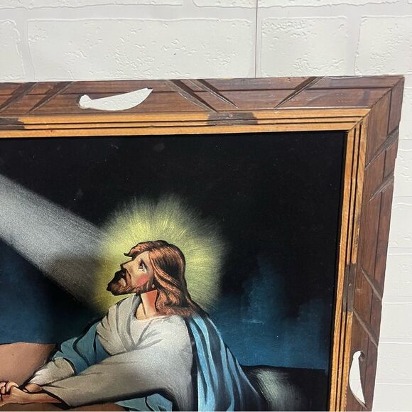 Framed Jesus Wall Art with Blue and Brown Accents made in Mexico - Picture 9 of 10